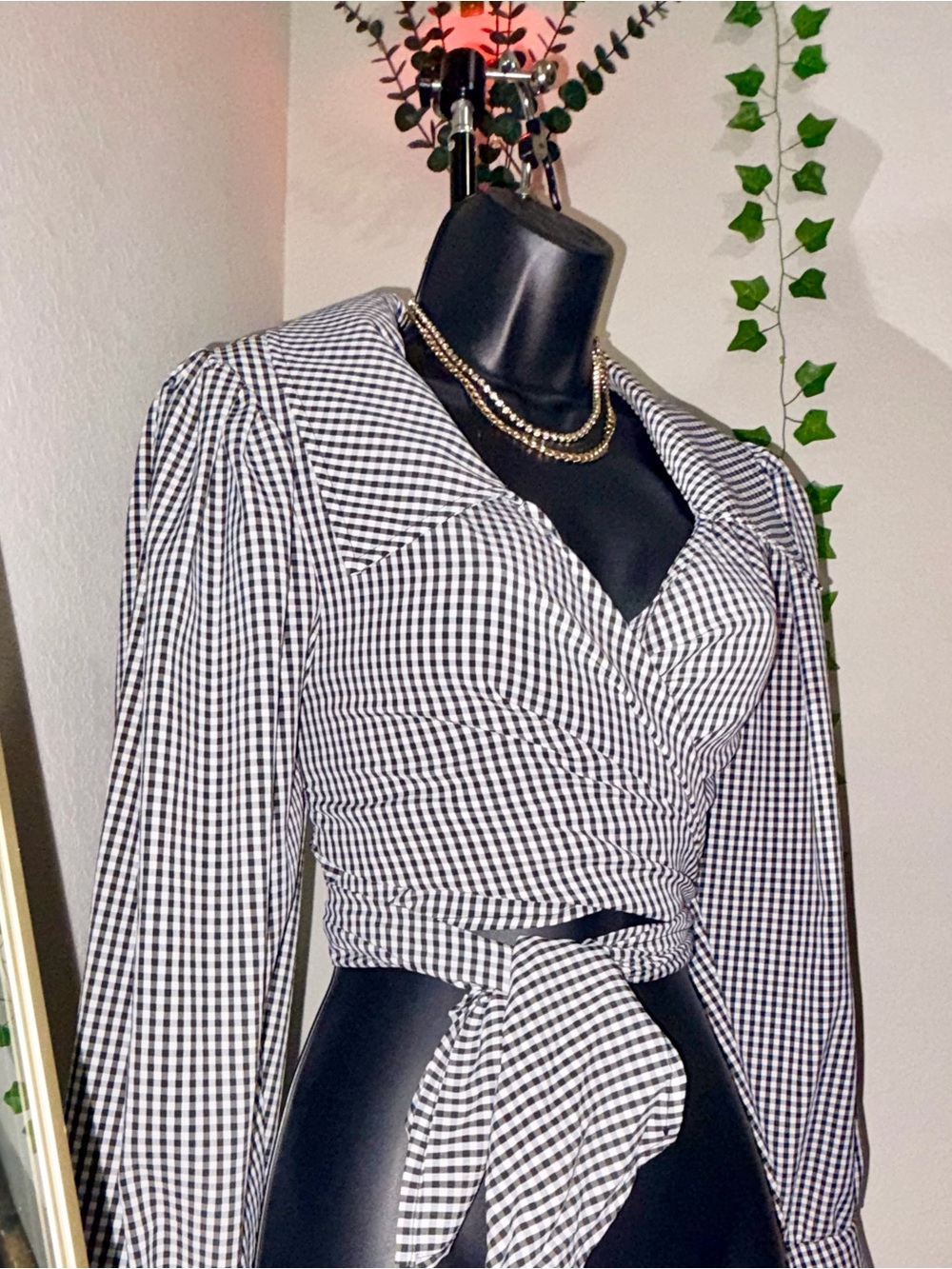 Black & White Gingham Wrap Blouse - Picture 6 of 6